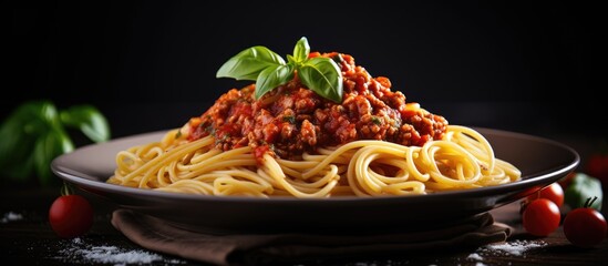 Delicious Spaghetti with Savory Meat and Fresh Tomato Sauce on a Plate