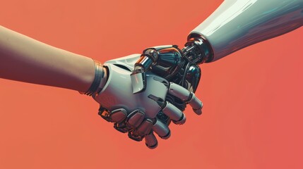 A robotic handshake, symbolizing collaboration and the future of technology.