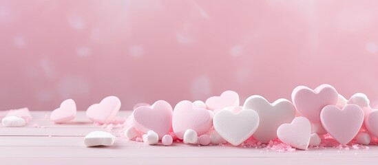 Vibrant Pink Hearts Scattered on a Clean White Table for Romantic Decor