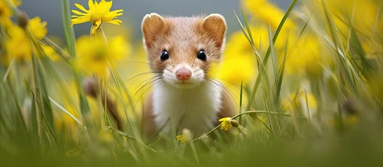 Foto op Canvas Adorable Tiny Mammal Discovers Joy in a Vibrant Meadow of Golden Blooms © vxnaghiyev
