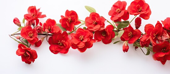 Vibrant Red Flowers Blooming on Clean White Background, Botanical Surrealism Concept