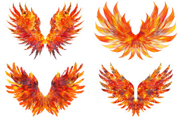 Collection of Flaming Wings Designs - Isolated on White Transparent Background 
