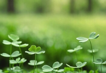 Growing clover on the lawn. St. Patrick's Day background