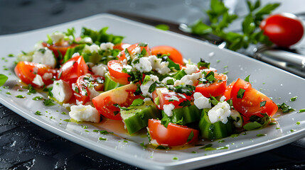Fresh tomato and cucumber salad with feta cheese