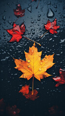 autumn leaves on the asphalt in the rain, Wallpapers for phone сreated with Generative Ai