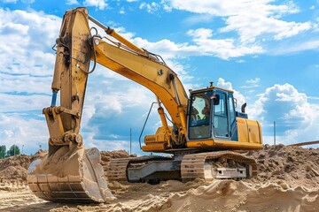Obraz premium Excavator in the sand at the construction site.