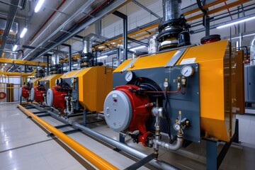Modern boiler room with gas boilers, industrial heating.