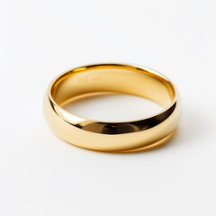 photo of a gold wedding ring on a white background сreated with Generative Ai