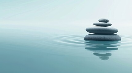 a stack of rocks sitting on top of a body of water with a reflection of the sky in the water.