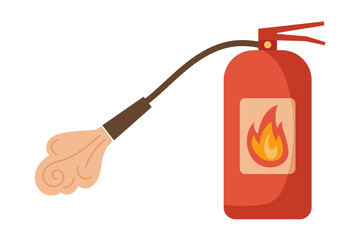 Fire extinguisher with Foam from nozzle. Means of extinguishing fires. Vector hand drawn illustration isolated on white background. Emergency equipment, extinguishing device for firefighting. © Елена Кутузова