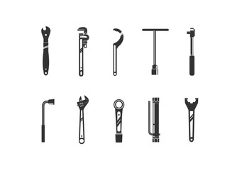 Vintage retro hipster icon set wrench. logo engineer tools silhouette