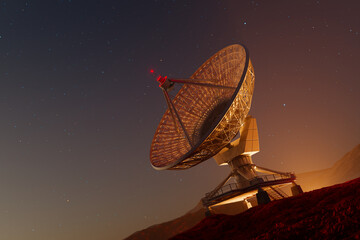 Majestic Radio Telescope Capturing Cosmic Signals in Starlit Night