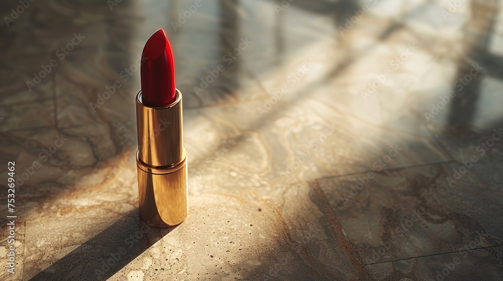 Aufkleber a close up of a red lipstick with a mirror in the background of a floor with a mirror in the room.