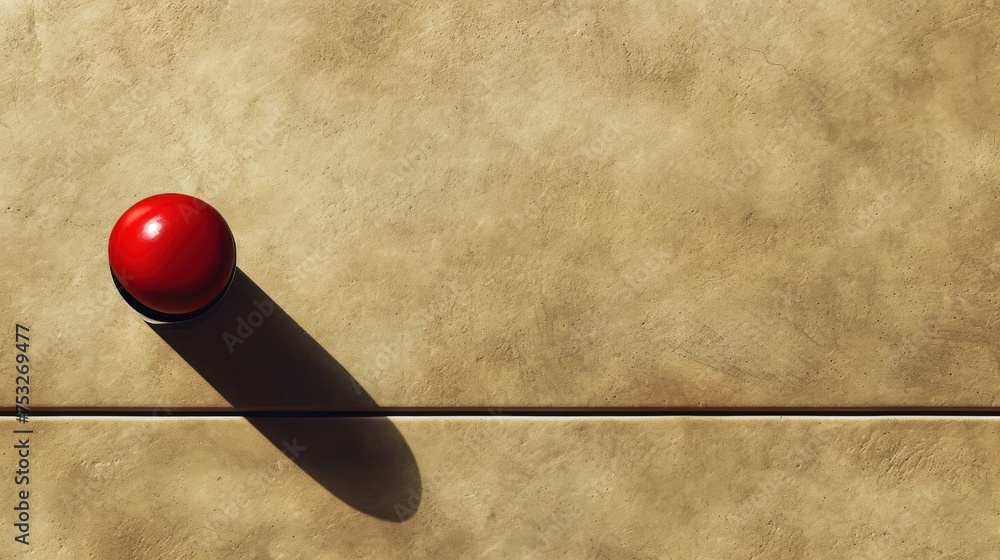 Poster a close up of a red object on a wall with a shadow of a person's hand holding a red object.