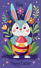 cute Easter bunny with an egg in its paws