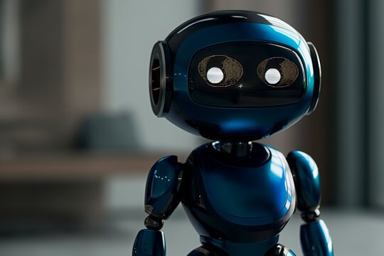 Expressive Blue Humanoid Robot at Home