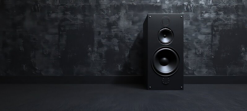 Loudspeaker on a black wall background