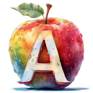 Colorful Alphabet Apple, ‘A’ Carved Fruit Illustration