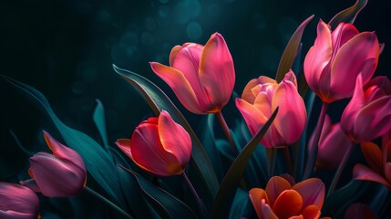 Obraz na płótnie Canvas Red tulips on a dark background