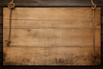 Fototapeta premium photo of a wooden plank hanging on ropes on a white background сreated with Generative Ai