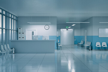 Spacious Modern Hospital Lobby with Clean Waiting Area and Furnishings