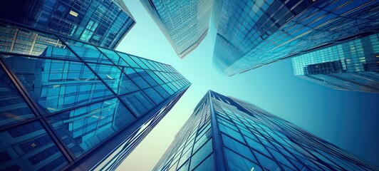 modern office towers in downtown,blue toned,shanghai,china.