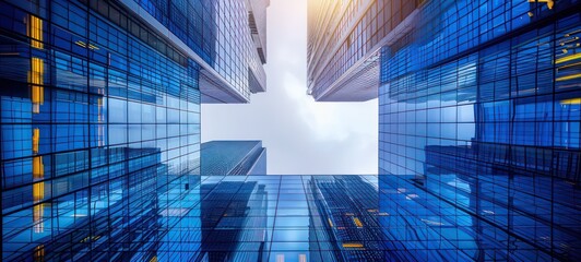 modern office towers in downtown,blue toned,shanghai,china.