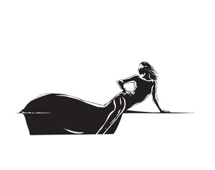 silhouette of a woman posing on a white background 