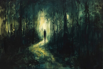 Enigmatic Figure in Forest Painting
