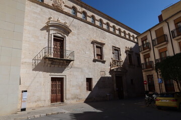 Villena, Alicante, Spain, March 5, 2024: Town hall building in the Plaza de Santiago de Villena, Alicante, Spain