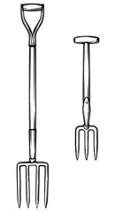 Black and white drawing with a pitchfork. Vector illustration of a pitchfork.
