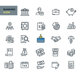 Banking web icons in line style. Bank, money, income, payment, collection. Vector illustration