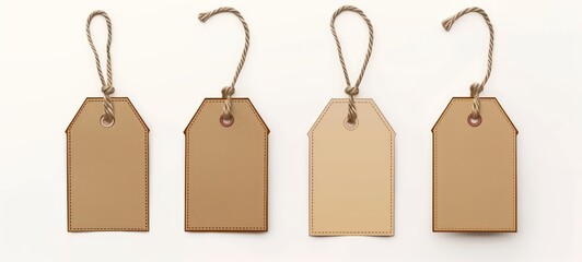 Empty vintage tags with string on white background, sale and discounts concept