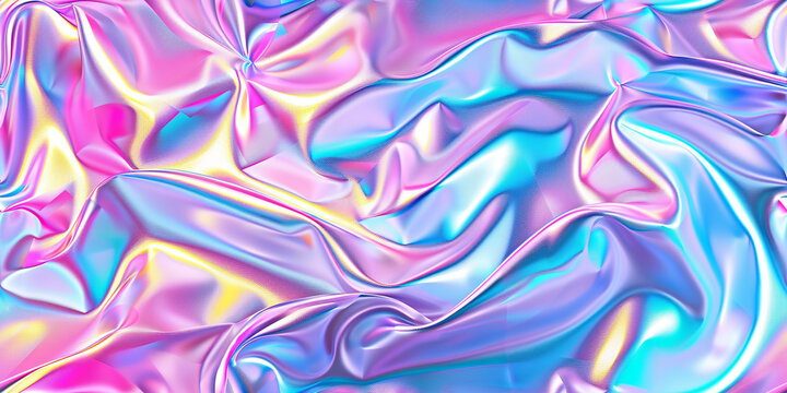 Seamless iridescent silver abstract wavy marble or tiger stripe background texture trendy holographic metallic mirror foil pastel prism light effect retro 80s vaporwave mirror foil 3d rendering