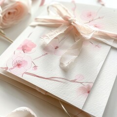 Textured white greeting card with roses in the background