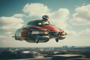 vintage futuristic flying car, vintage style flying car futuristic vibe