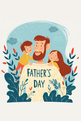 Illustration colorful banner for Father's day with dad with his children