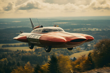 vintage futuristic flying car, vintage style flying car futuristic vibe