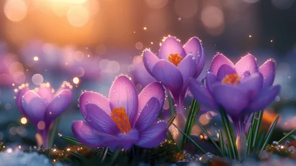 Fotobehang Purple Crocus Flowers in Spring. High quality photo. © Matthew