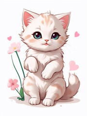 Sticker of a cute kawaii cartoon kitten character. Stickers of cute cartoon animal cat characters. Cute cat sticker art	