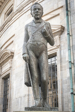 Statue of Danish philosopher Soren Kierkegaard outside Frederik V Church in Copenhagen, Denmark