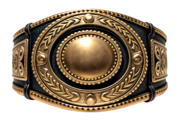 Gold championship belt on transparent background