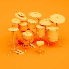 Fototapeta na wymiar Striking Monochromatic Orange Drum Set Against a Seamless Orange Background