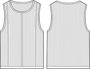 Women's Round Neck Rib Knit Vest Top- Technical fashion illustration. Front and back, white color. Women's CAD mock-up. - obrazy, fototapety, plakaty