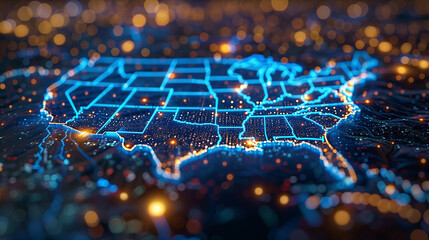 Illuminated digital map of the USA, poised for president election results - obrazy, fototapety, plakaty