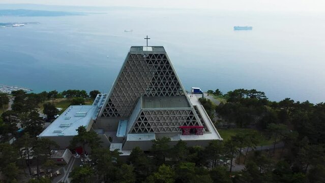Trieste, Santuario di Monte Grisa, Italy. Aerial View