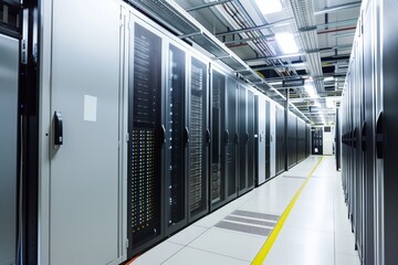 Modern Data Technology Center with Server Rack