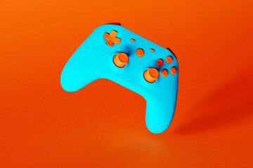Electric Blue Wireless Game Controller on a Bold Orange Background