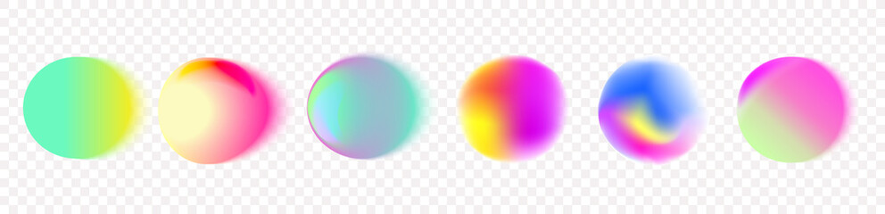 Set of vector  featuring an abstract radial gradient blur in shades of purple,green and  blue.Vibrant illustration of aura glow rounds with a soft  dot neon element.