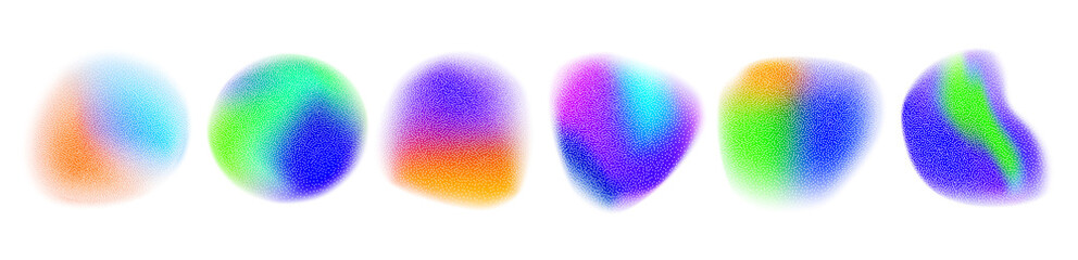 Set of vector  featuring an abstract radial gradient blur in shades of purple,green and  blue.Vibrant illustration of aura glow rounds with a soft  dot neon element.